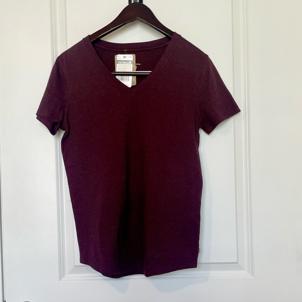 Carhartt Women's Short Sleeve V-Neck Tee in Deep Plum